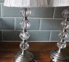 Pair of DAR Touch Light Silver/ Glass Table Lamps With Pleated Shades