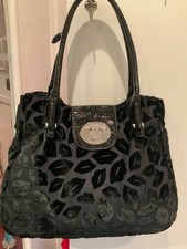 Lulu Guinness black patent leather and devore lips large bag