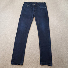 Nudie Mens Jeans 31x30 Blue Thin Finn Slim Skinny Stretch Indigo Denim W31 L30