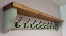 Coat Rack+Shelf Floating Rustic Handmade Wall Mounted 10 Black Double Hooks