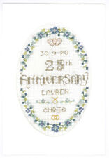 Cross stitch card for Silver Wedding Anniversary -25 yrs-complete kit on 16 aida
