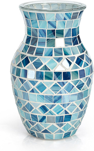 Mosaic vase glass blue flower - mosaic,