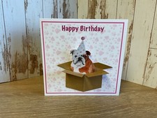English Bulldog Personalised 3D Pop Out Card, ‘Dog In A Box’ Birthday Card, Pink