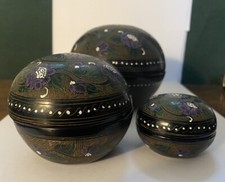 Thai, Floral Ornate, Hand Crafted Lacqued Trinket Box Nest Of 3 