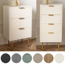 Ribbed Bedside Table Modern Bedroom 3/4 Draw Office Nightstand Living Room Unit