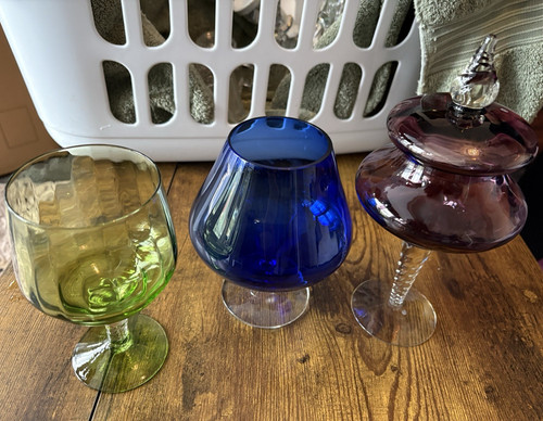 3pc coloured glass wine - glass,
