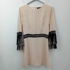 Little Mistress Fluted Sleeve Dress Size UK 10 Cream Black WRDC