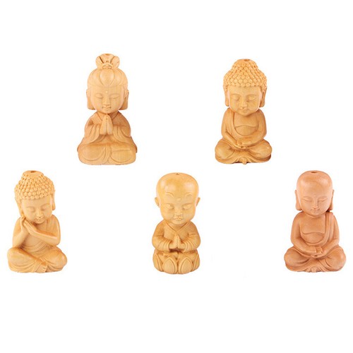 Yellow wooden monk figurine - monk,