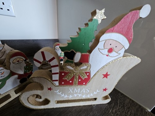 Wooden sleigh with santa - wooden,