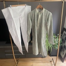 Men’s Cotton Kurta Pajama  2 Piece Set In Pale Blue(jade) Top And White Bottoms