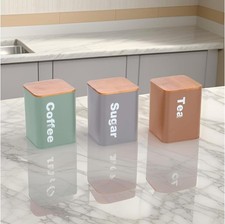 Tea Coffee Sugar Storage Set | Kitchen Storage Containers | Bamboo Lids