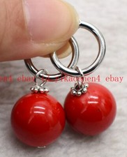 Natural Pretty 14mm Multicolor Gems Round Beads Silver Leverback Dangle Earrings