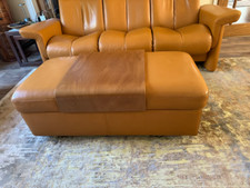 Ekornes stressless 3 seater sofa & footstool tan leather new £5500 still selling
