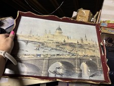 Vintage London Scene Metal Serving Tray Made In England 1950s 1960s Mid Century