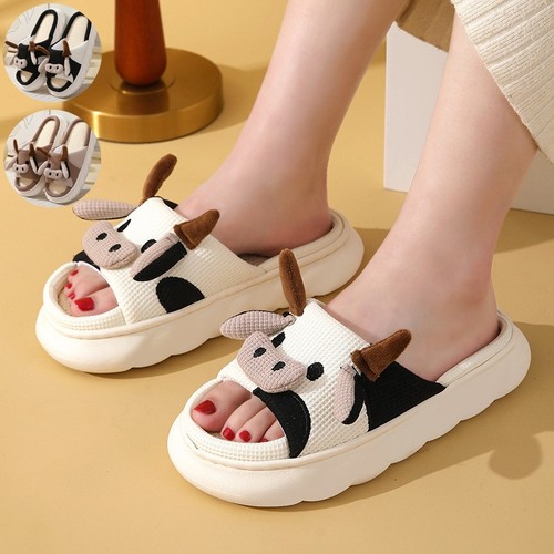 Cow linen slippers home - -,