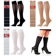 3 Pairs Ladies Knee High Pop Socks Trouser Tights 80 Denier Adults Black Or Tan