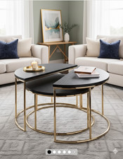 Black Evie Oak Effect Nest of 2, Round Coffee Table by Next