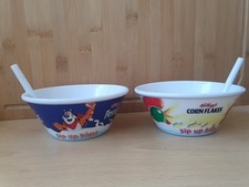 2 X Kellogs  Tip & Sip Cereal Bowls Collectable Fristies And Cornflakes 