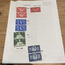 Page Of 9 1953 Coronation Stamps ,8 mint Hinged Blocks Of 2,Queen Elizabeth ll