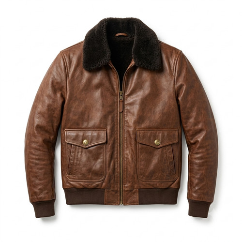 Men brown leather bomber - men's,