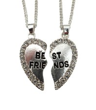 SILVER BEST FRIENDS NECKLACE Charm Pendant Gem Heart Gift Set + Bag