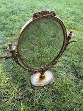 Brass oval vanity mirror, ornate swivel dressing table mirror, Victorian style