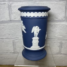 Wedgewood Jasperware Dark Blue Small Vase Apollo Design Cupid Approx 12.5 Cm