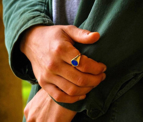 Blue lapis lazuli men ring - lazuli,