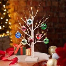 A white Christmas tree with lights 2 feet tabletop birch tree with 24 warm color