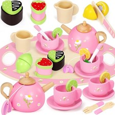 Wooden Tea Set for Toddlers, Kids Tea Set Toys for 3 4 5 Year Old Girls Gifts, 
