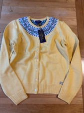 Ralph Lauren fair isle yellow winter Cardigan buttons Aged 16 Yrs (XL) Xmas 