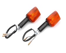 Pair Of Motorcycle Indicators Long Stem Mini Black Body And Amber Lens Universal
