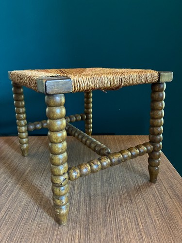 Antique bobbin stool - bobbin, rush