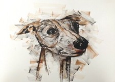 Original signed painting of a Sighthound Lurcher Whippet Greyhound