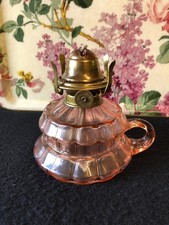 Beautiful Vintage Rose Pink Glass Paraffin Oil Lamp, Brass Burner with 3/4" wick