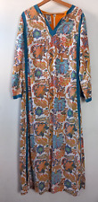 Aananda vintage Indian 1970s teal mustard kaftan maxi dress boho sz 16 *flaws*