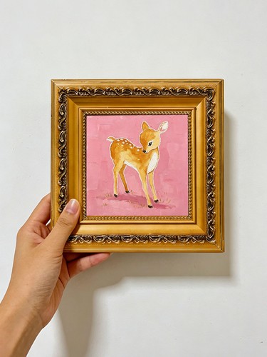Pink deer fawn oil painting - pink,