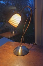 Antique Brass Swan Neck Table Lamp With Porcelain Pleated Shade
