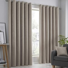 Fusion One Pair Eyelet Curtains 66"x90" Blackout Thermal Strata Natural Linen