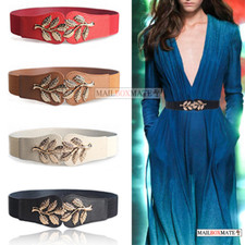 Women Ladies Girl Fashion Elasticated Gold Leaf Buckle Belt Stretch Waist Band
