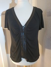 Evans Essence Black Sequin Rouched Blouse Size 16 VGC Party Occasion