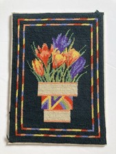 Vintage Completed Needlepoint Tapestry Piece Plant With Border Bloomsbury Look