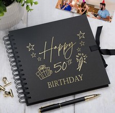 50th Birthday Black Scrapbook Photo album With Gold Script Present Design