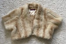 Debenhams Mink Beige fox Evening Faux Fur Jacket Crop Bolero Short S M uk 8 10