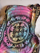 Large Hippy Boho Wall Tapestry Bedcover Elephants Mandala Multicolour Cotton