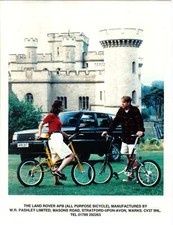 Land Rover All Purpose Bicycle original Press Photograph with Range Rover behind