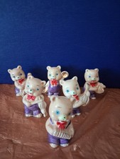 A Set of 6 Bears Forming A Musucal Band Vintage Ornaments Ceramic