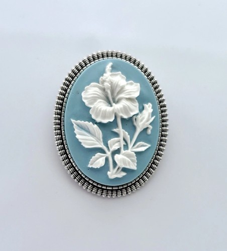 Hibiscus cameo brooch pin - hibiscus,