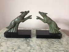  Art Deco Pair Of  Book Ends, Alsatians On Marble Bases, Signed Franjou. French