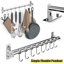 Wall Mounted Kitchen Utensils Pan Pot Hanging Rail Rack 6/8 Hooks Hanger Shelf